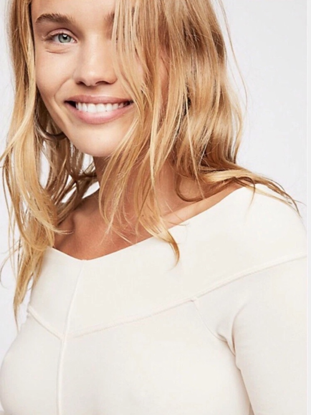 Free People | Off-Shoulder Long Sleeve Cream Bodysuit Size Medium - Picture 9 of 13